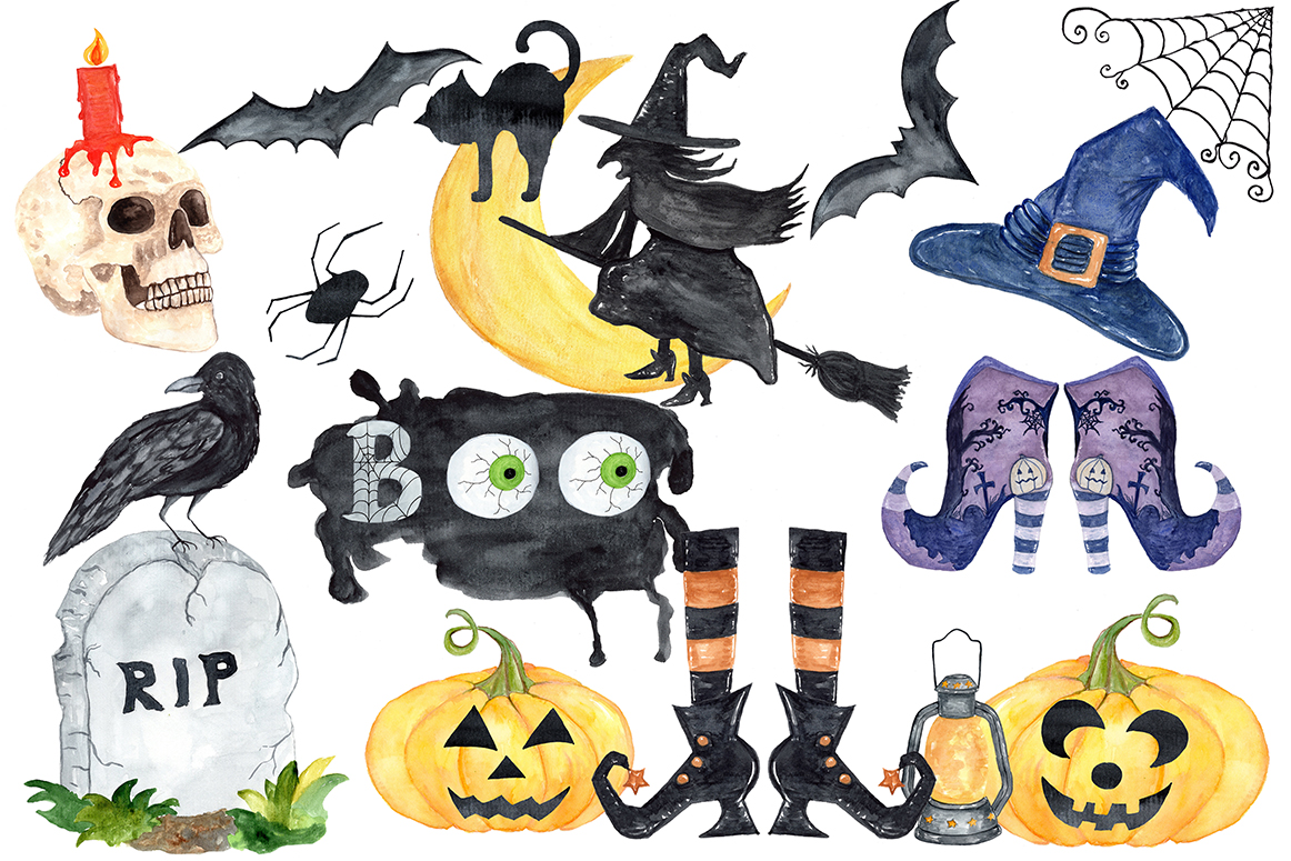 Download Halloween Clipart Watercolor Halloween Clip Art Witches Hat Witches Shoes Graphic By Chilipapers Creative Fabrica