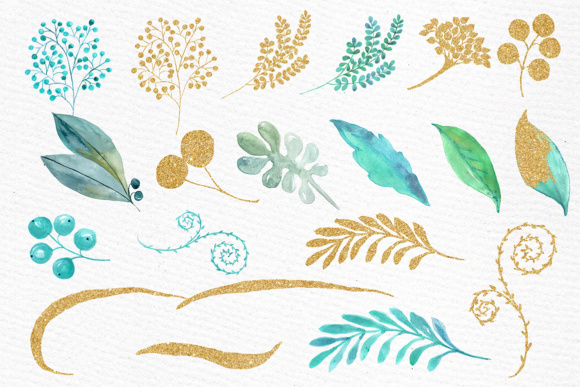 Download Gold Mint Watercolor Flowers Graphic By Lecoqdesign Creative Fabrica