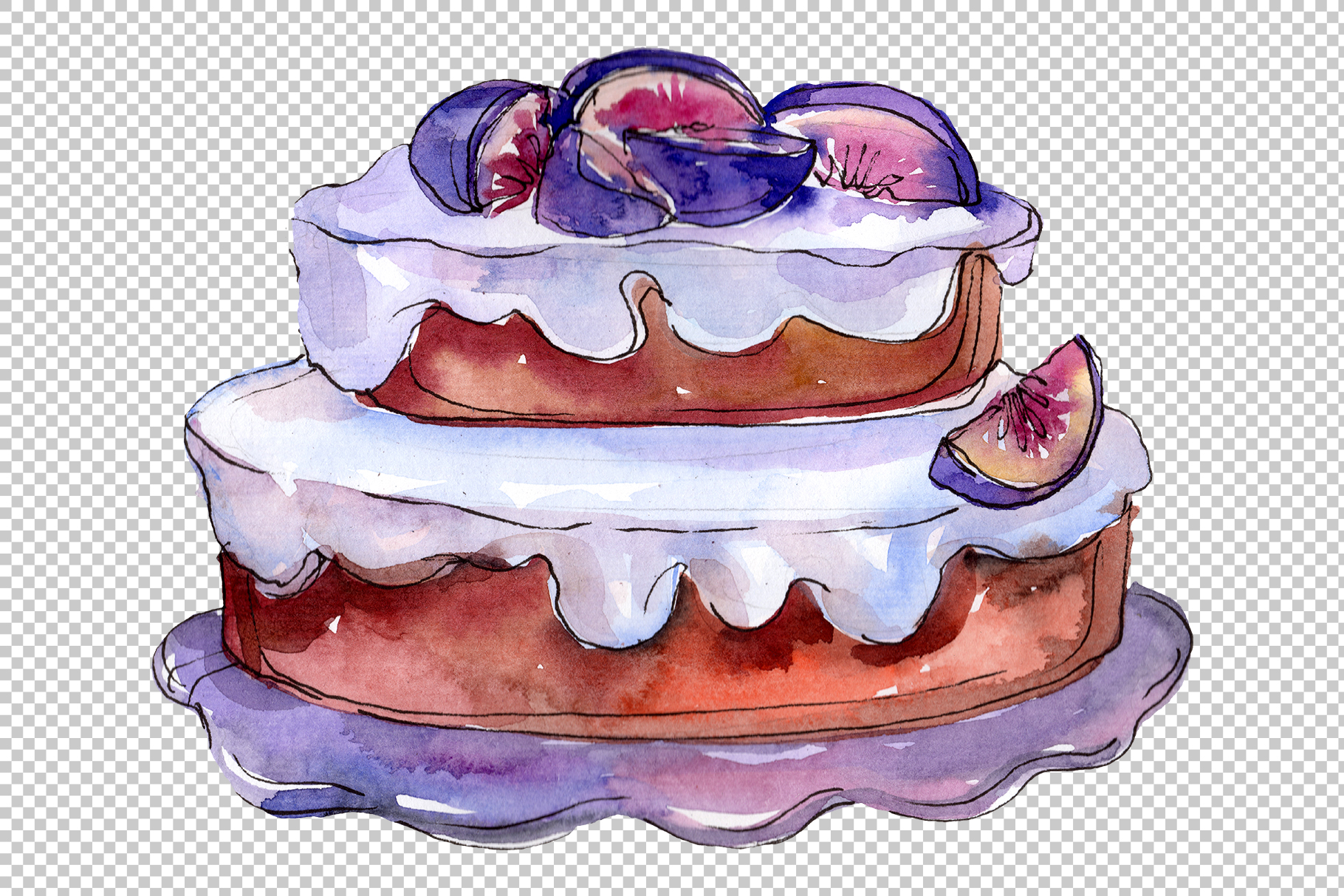 Торт акварель на прозрачном фоне