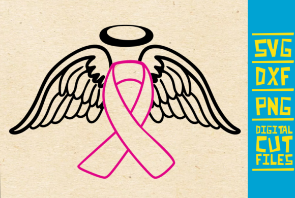 Cancer Ribbon With Angel Wings Svg
