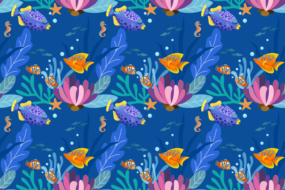 Colorful Fish in Blue Sea Pattern. Graphic by ranger262 · Creative Fabrica