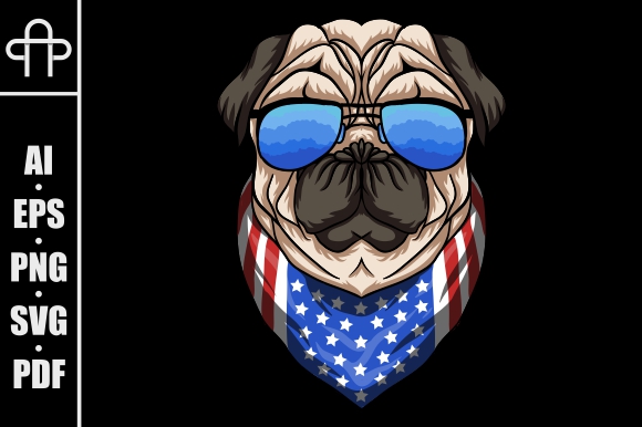 Pug Dog USA Flag Bandana Graphic by Andypp · Creative Fabrica