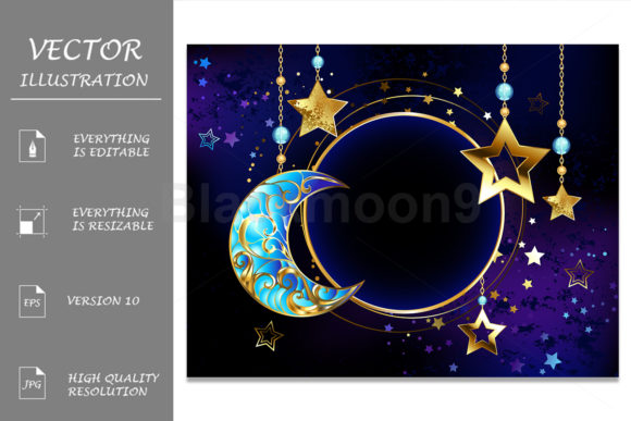 Round Banner with Jewelry Crescent Moon Graphic by Blackmoon9 ...