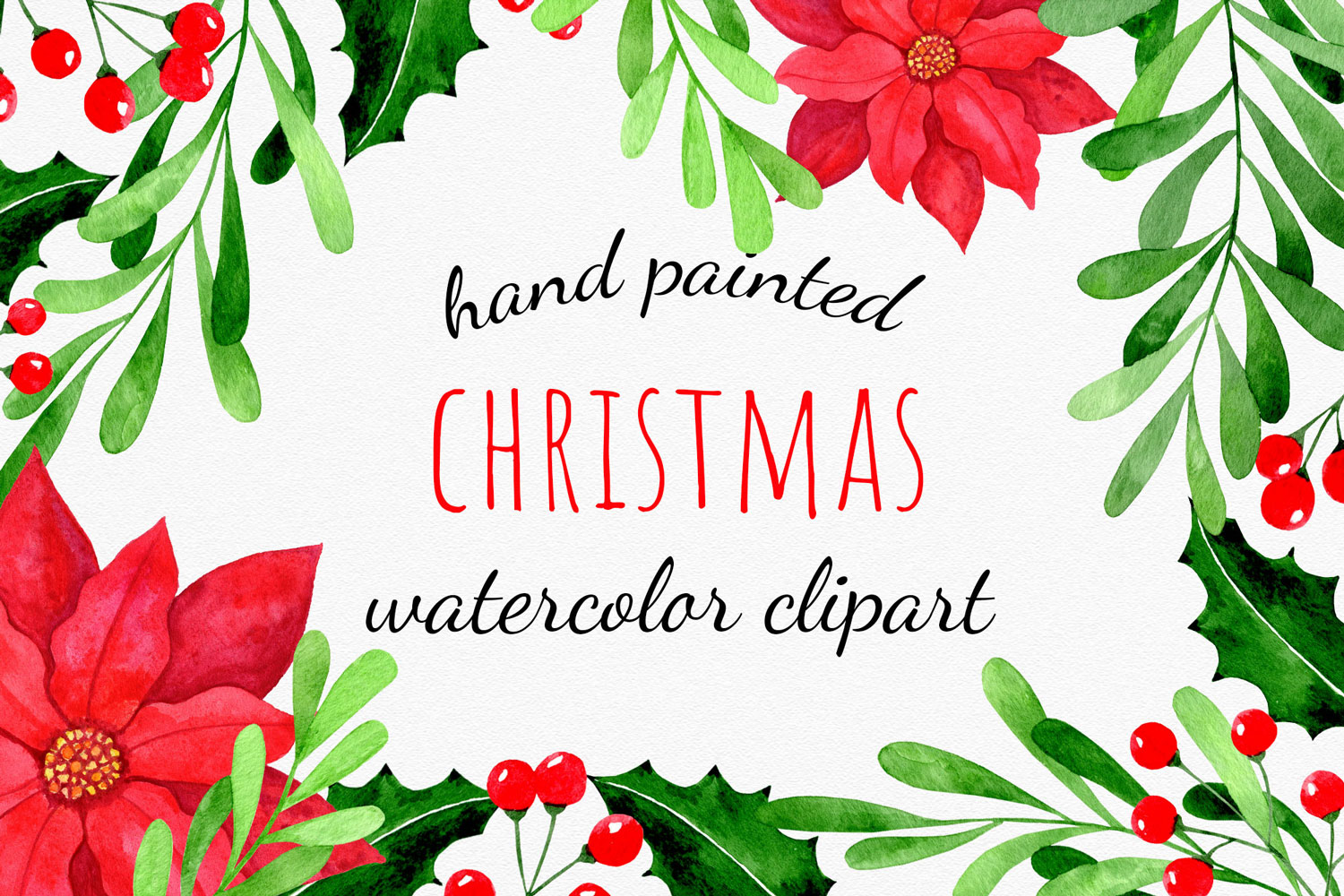 Watercolor christmas floral clipart