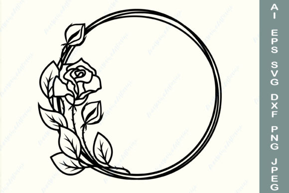 Rose Monogram Frame SVG, Floral Wreath SVG, Leaves Cut File For Cricut,  Silhouette, Flower Circle Frame, Monogram Wreath Clipart