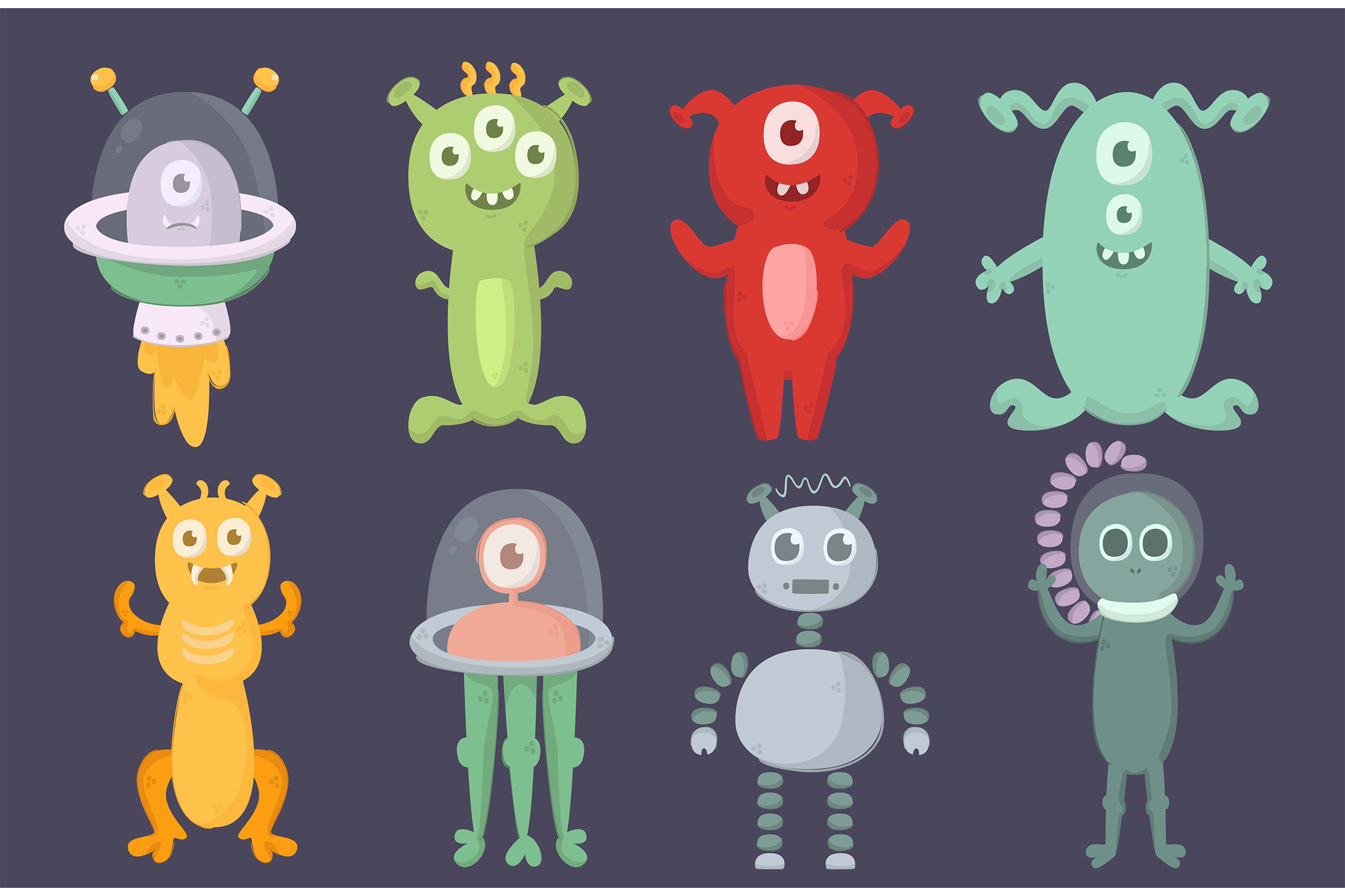 Alien Cartoon Characters Illustration Grafica di april_arts · Creative ...