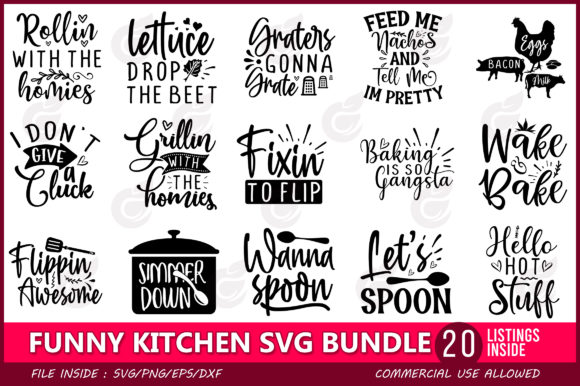 Funny Kitchen SVG Bundle, 25 Kitchen Signs, Home Decor