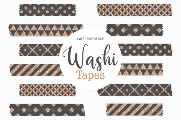 Digital Washi Tape BLACK GEOMETRIC GOLD Graphic by Sweet Shop Design ·  Creative Fabrica