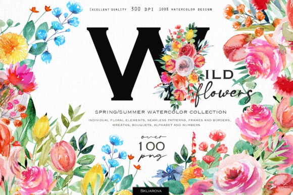 Watercolor Wildflowers Bouquets Summer Collection