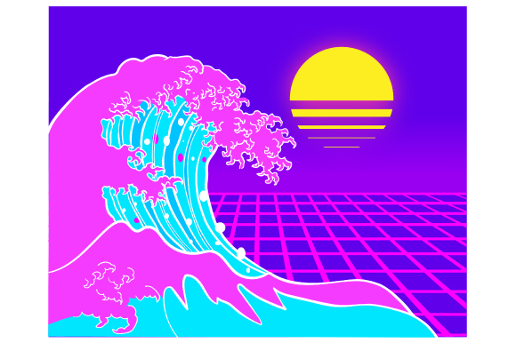 Download Japanese Vaporwave Style Sunset with Waves SVG File - Free SVG ...