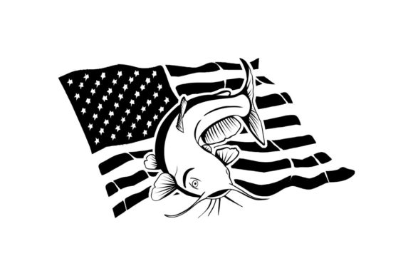 Catfish Waving American Flag Fishing Graphic by SunandMoon