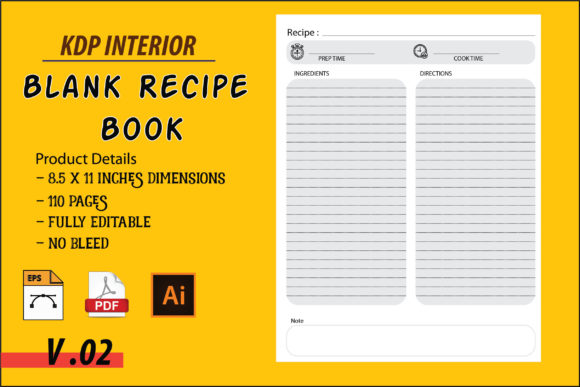 Blank Recipe Book / Cookbook  KDP Interior Template 8.5 X 11