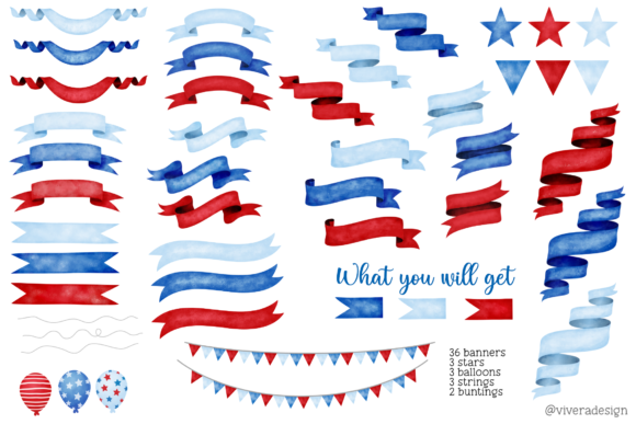 Red White Blue Watercolor Banners Ribbon Graphic by vivera · Creative  Fabrica
