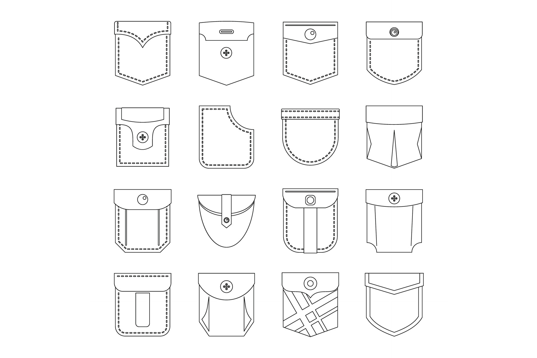 Pocket Types Icons Set, Outline Style Graphic by ylivdesign · Creative ...