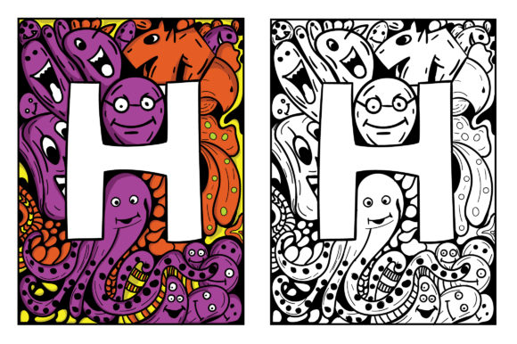 Letter H Doodle Coloring Page Afbeelding door Vectozone Creative Fabrica