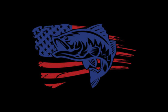 Bass Fishing Battle Torn American Flag Graphic by SunandMoon