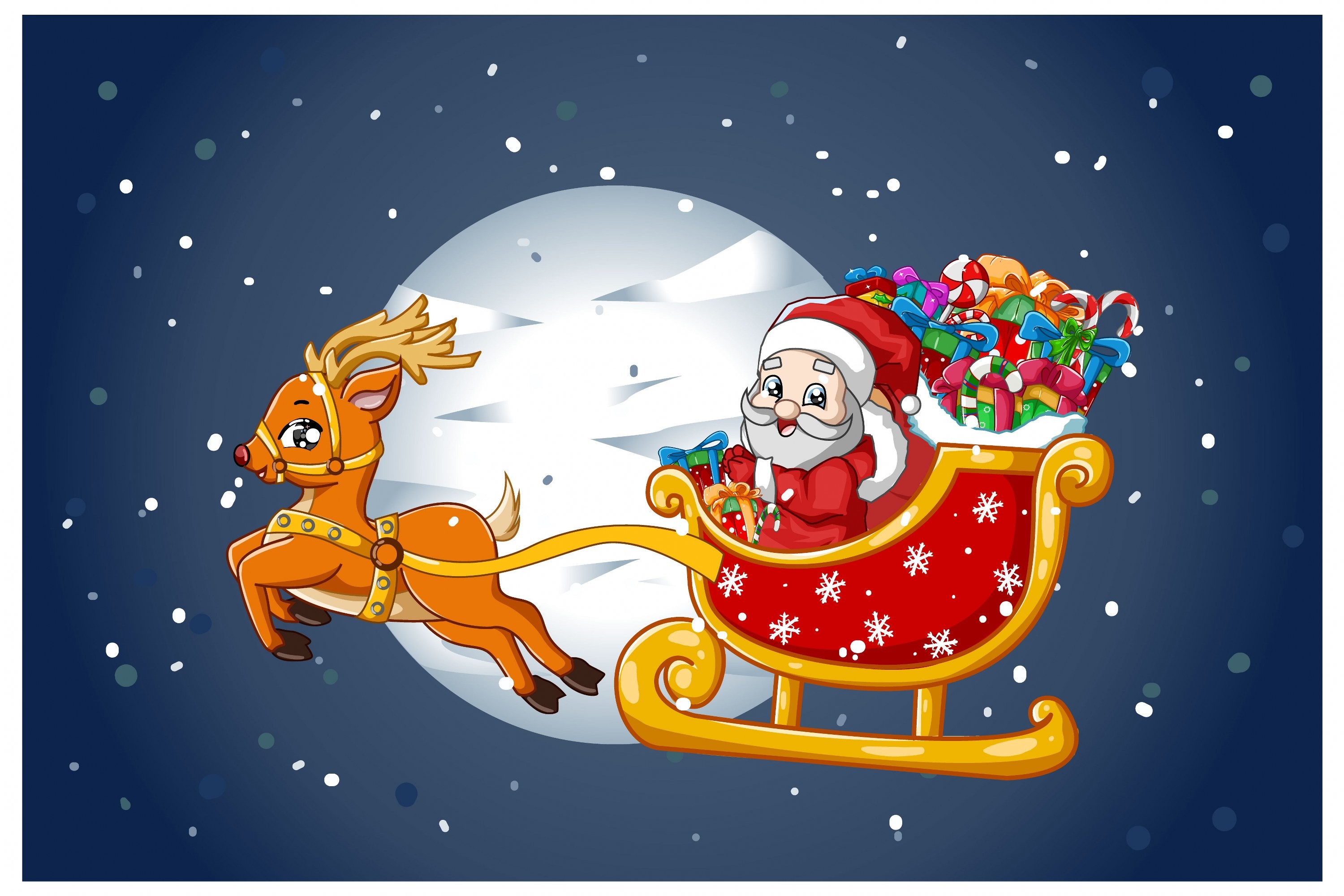 cartoon santa and his reindeer