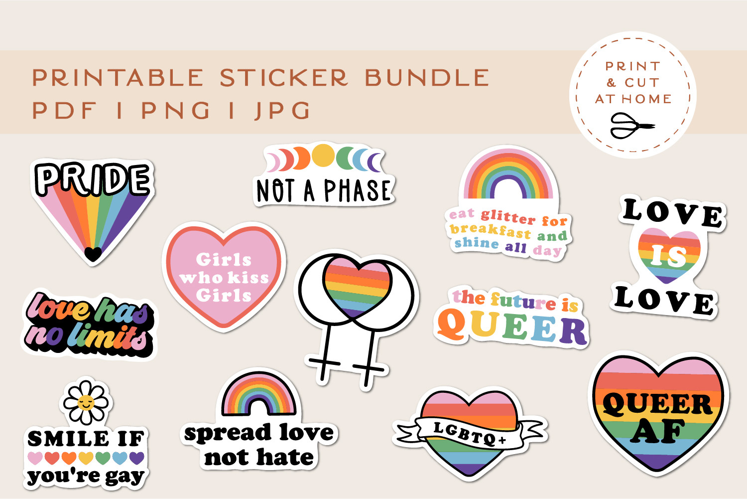 Pride Sticker Bundle  LGBTQ Rainbow Printable Stickers Gráfico por  geminipaperie · Creative Fabrica