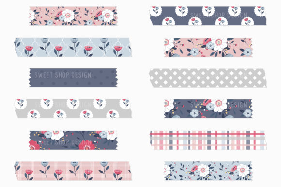 Digital Washi Tape NAVY BLUE PINK Graphic by Sweet Shop Design · Creative  Fabrica