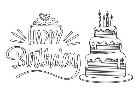 Birthday Lettering Tart Outline Graphic by eyeaglestudio · Creative Fabrica