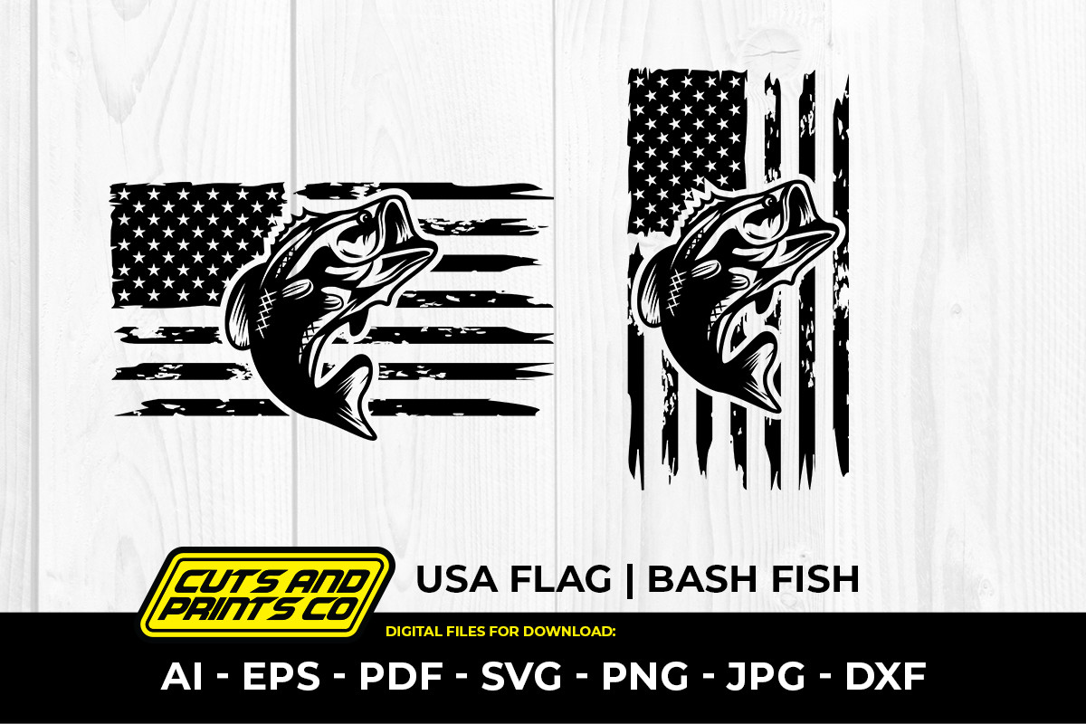 Bass Fish USA Distressed Flag SVG PNG Graphic by Cuts and Prints Co ·  Creative Fabrica