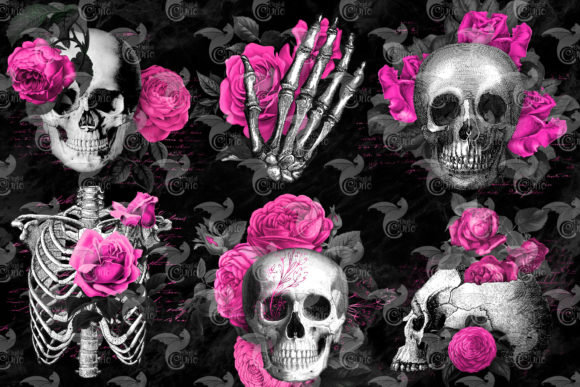 Hot Pink Floral Skulls Graphic by Digital Curio · Creative Fabrica