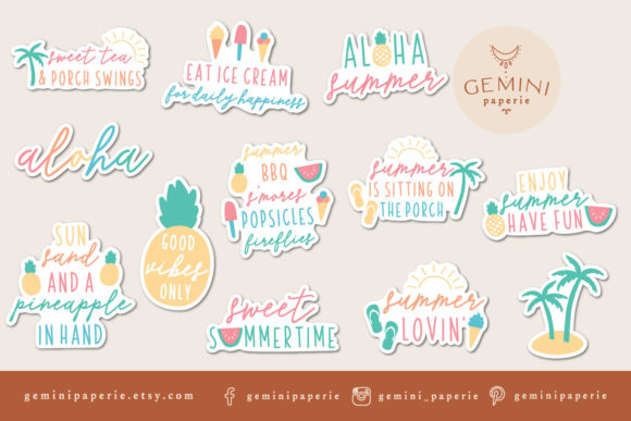 Summer Sticker Bundle  Holiday Stickers Graphic by geminipaperie ·  Creative Fabrica