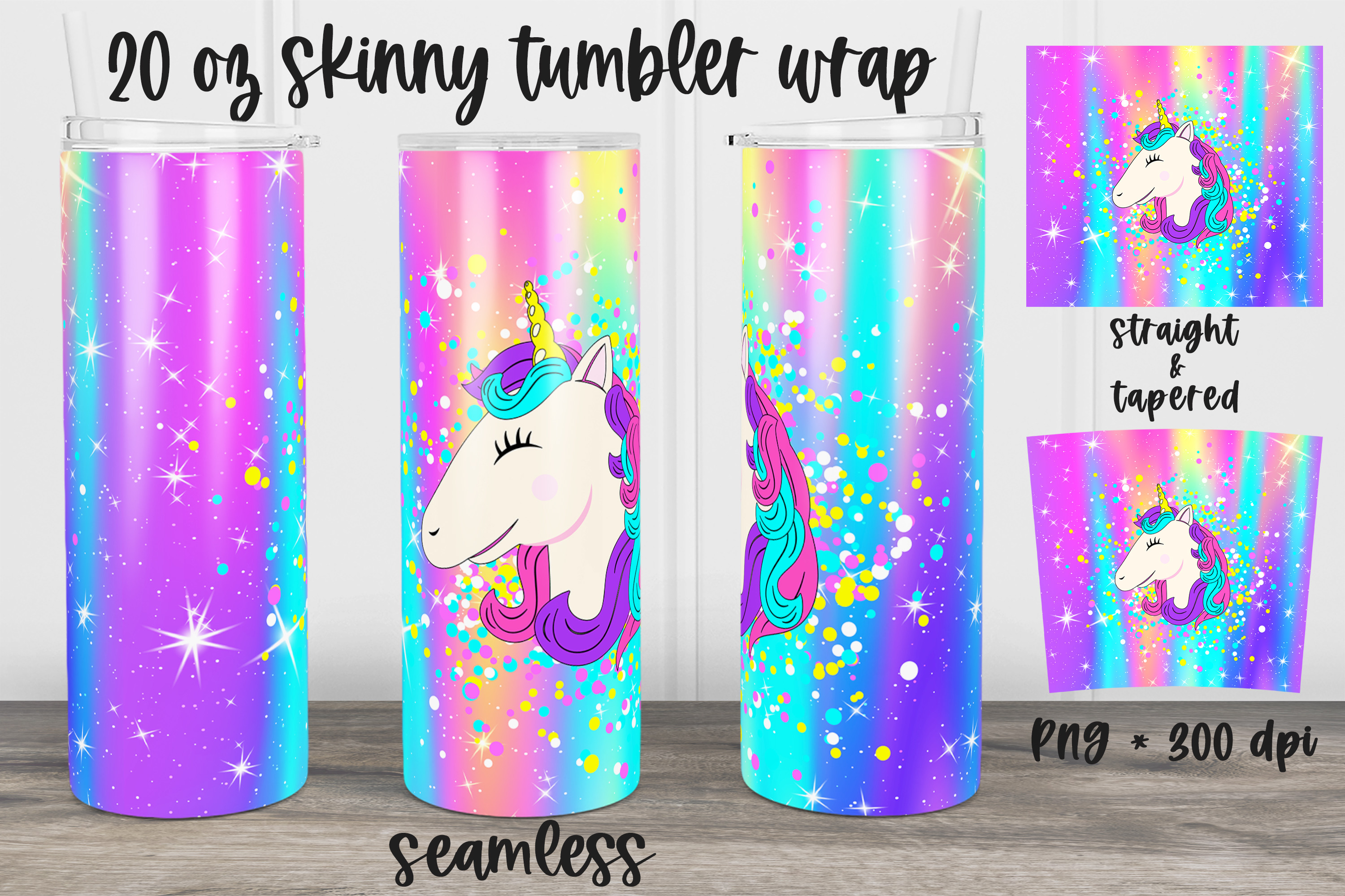Floral Tumbler PNG  Unicorn Glitter Tumbler Wrap Design By