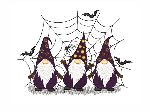 Halloween Gnomes - These lovely Halloween gnomes will add the cutest accent to your Halloween embroidery projects! Stitch it on decorative pillows. bedsheets. home decor. tote bags. clothing. or more. This machine embroidery design comes with multiple embroidery file formats and can be used with multiple embroidery machines.
