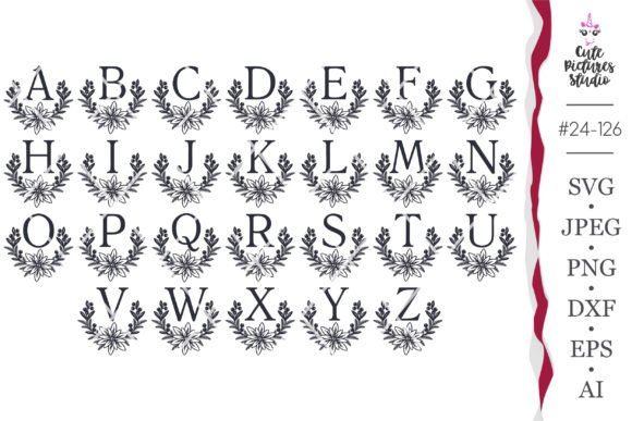 Full Alphabet floral monogram font initial SVG By SVGPouch