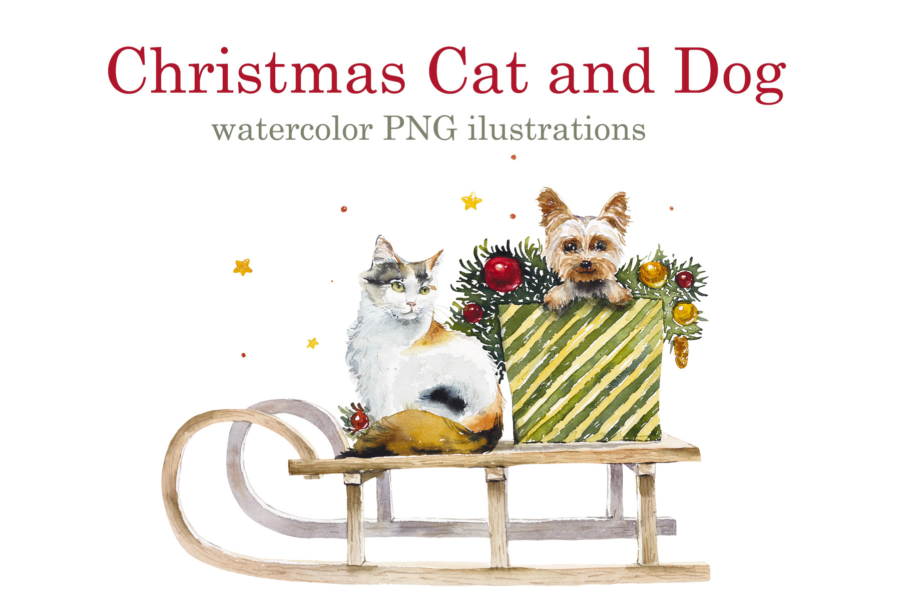 Watercolor Christmas puppy dog with gift boxes clipart-3 png