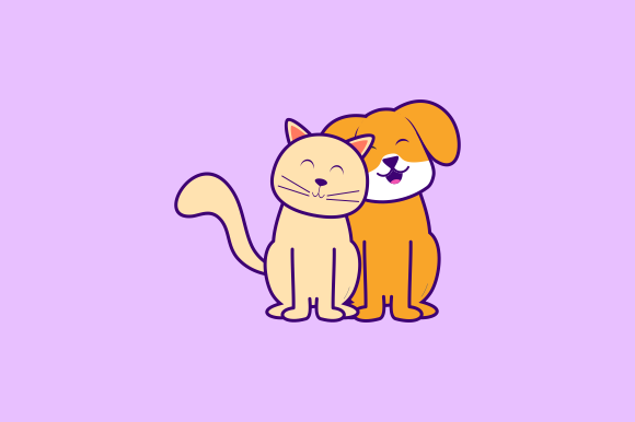 cute cartoon dog and cat