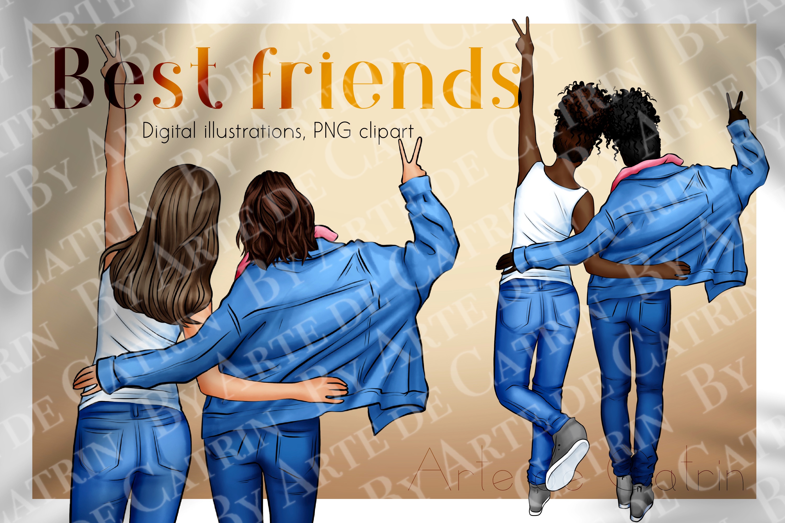 Best Friends Clipart Besties Girls Art Graphic By Arte De Catrin