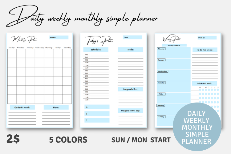 Daily, Weekly, Monthly Planner | Blue Graphic by yarasdigitalshop ...