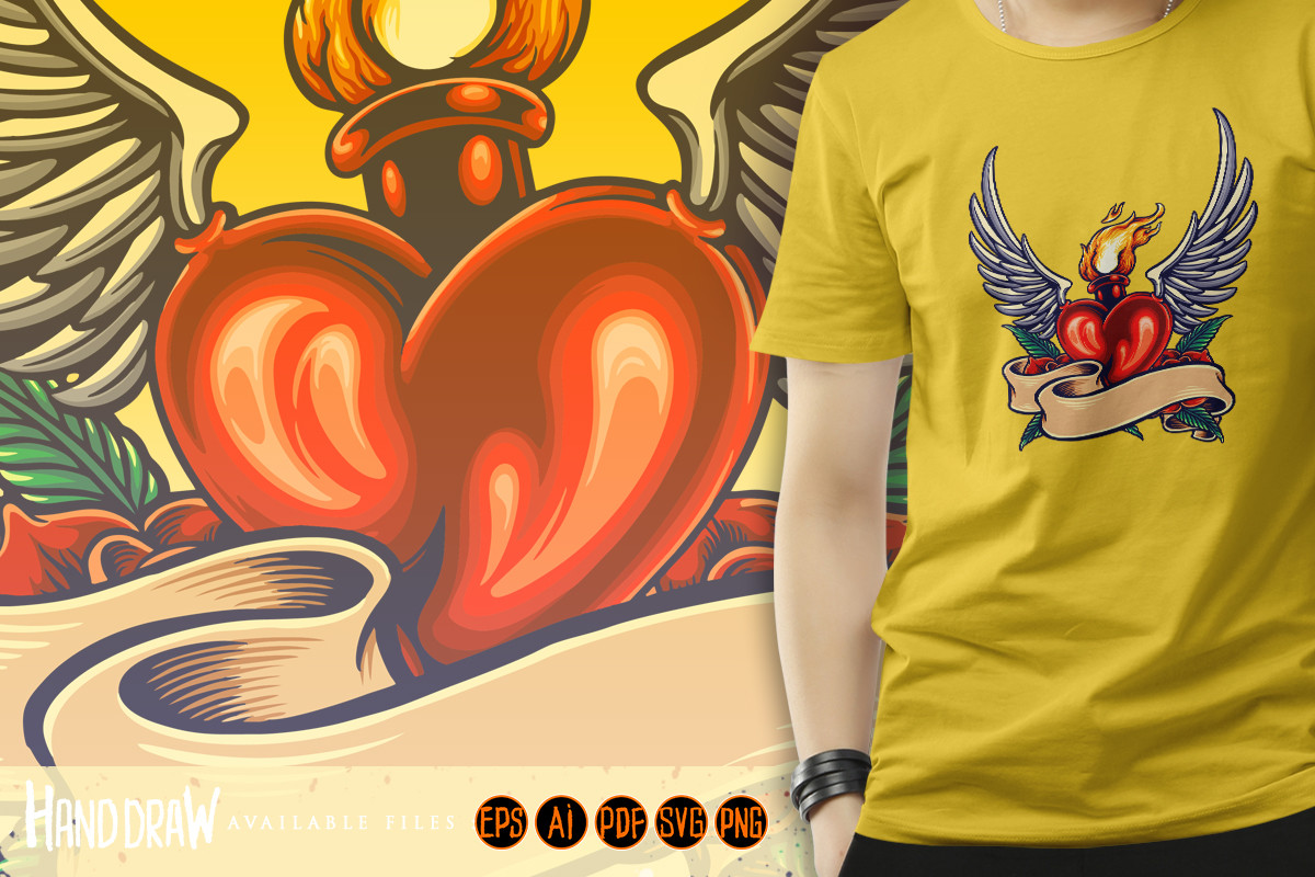 Flying Heart Fiery with Vintage Ribbon Graphic by artgrarisstudio ...