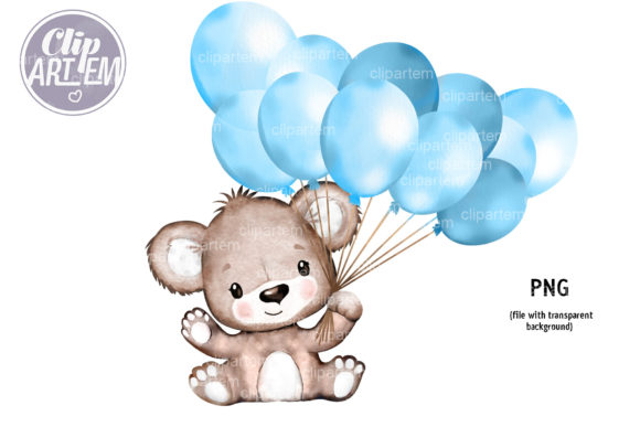 Teddy bear Clipart airballoons Baby boy shower Blue Clipart