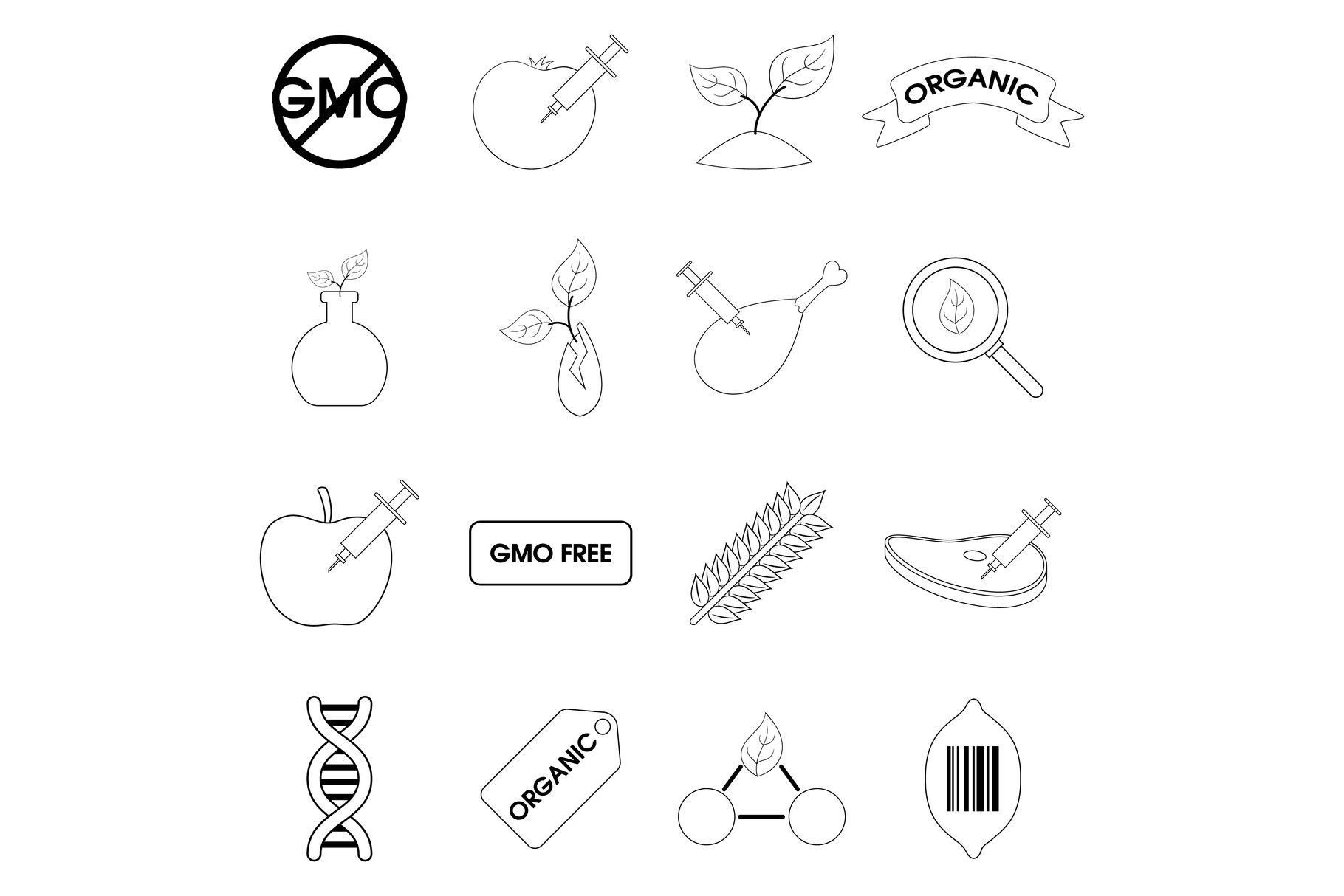 GMO Goods Icon Set Outline Graphic by ylivdesign · Creative Fabrica