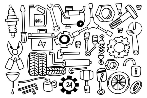 Illustration like doodle that consist of mechanical elements, an