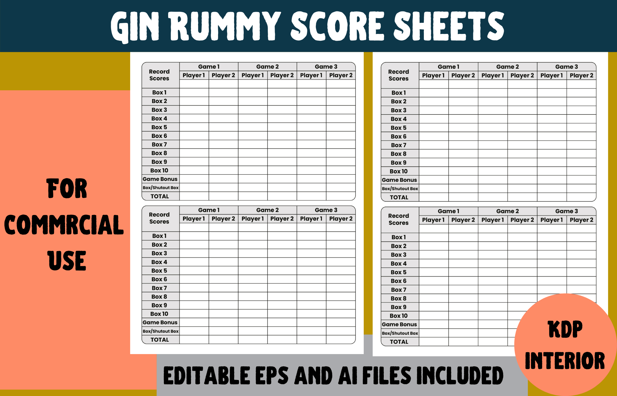 Gin Rummy Score Sheets | KDP Interior Afbeelding door Cool Worker ...