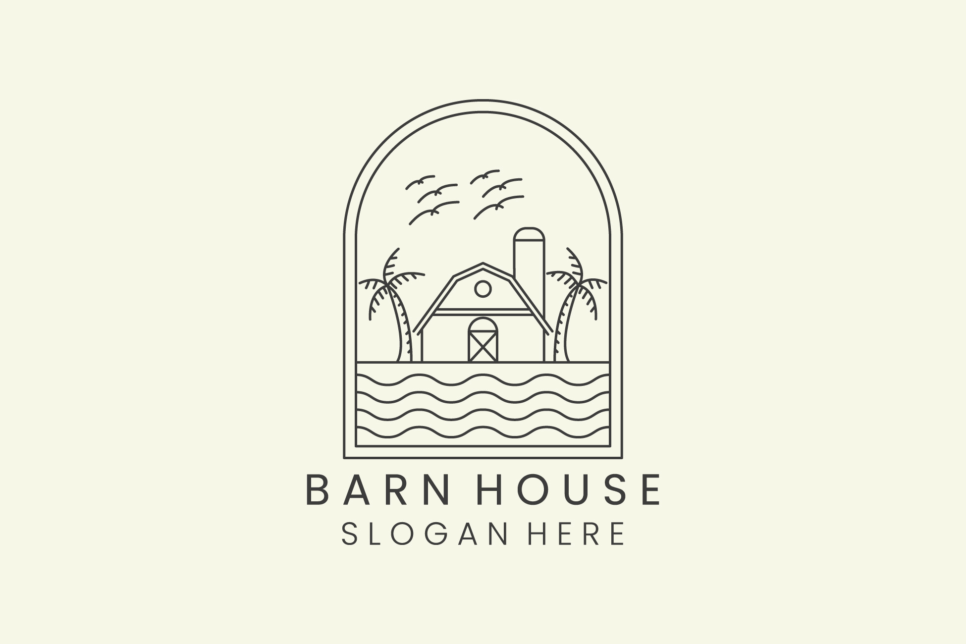 Barn House River Emblem Minimalist Logo Graphic by SD22 · Creative Fabrica