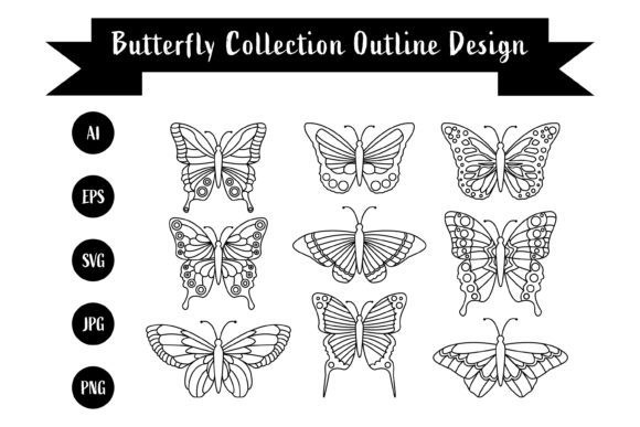 Butterfly Collection Outline Design Graphic by sabavector · Creative ...