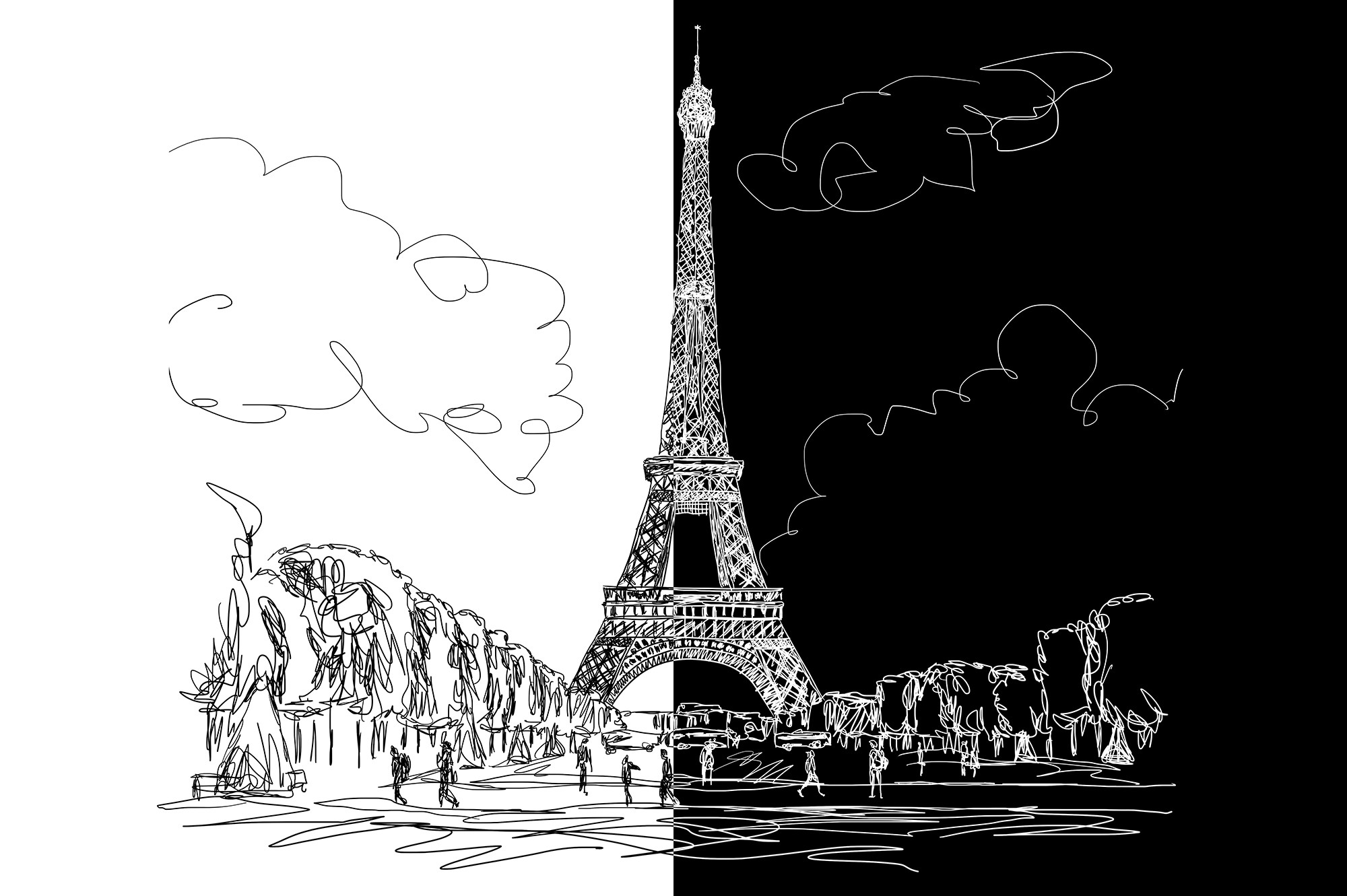paris black and white drawing