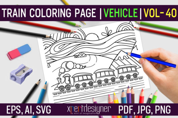 Train Coloring Page | Vehicle | Vol - 40 Graphic by XpertDesigner