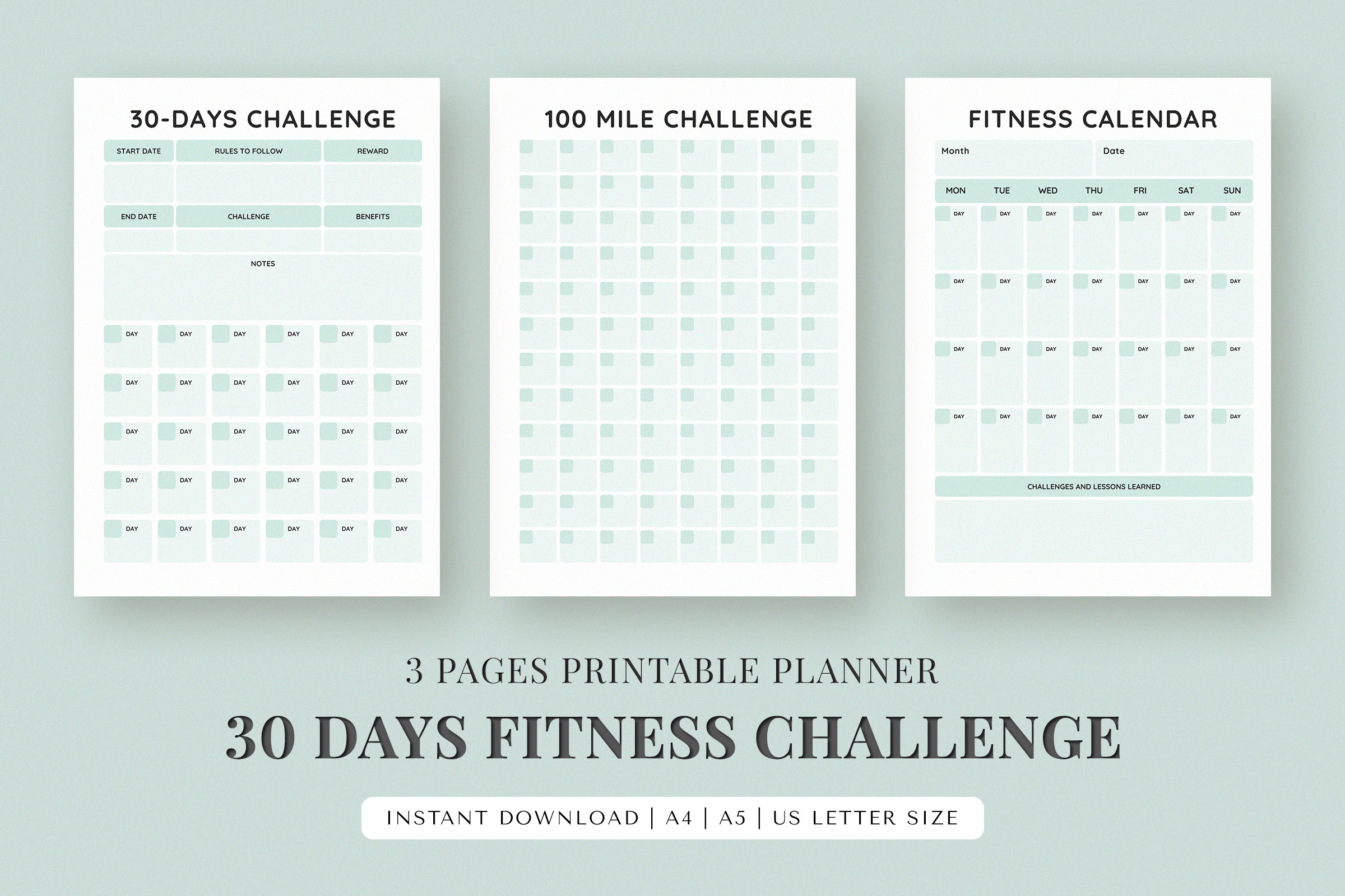 30 Day Fitness Challenge Printable Gráfico por SnapyBiz · Creative