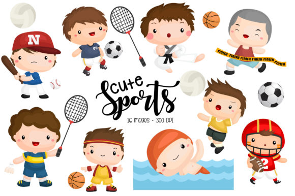 Sport and Boys Clipart - Cute Kids Gráfico por Inkley Studio