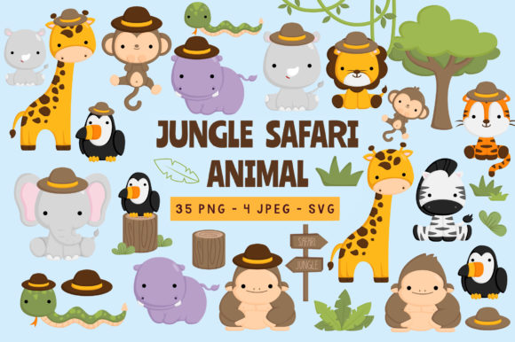 Cute Jungle Animals Clip Art Set of 14 PNG, JPG, and Vector Files Design  Elements, Digital Clipart Download, Kid's Decorations 