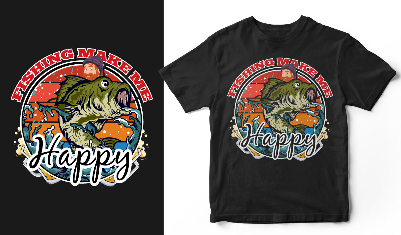 Fishing Make Me Happpy T Shirt Design Graphic by Samudro Sen