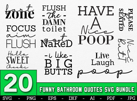 Funny Bathroom Quotes SVG Bundle Graphic by Creative · Creative Fabrica
