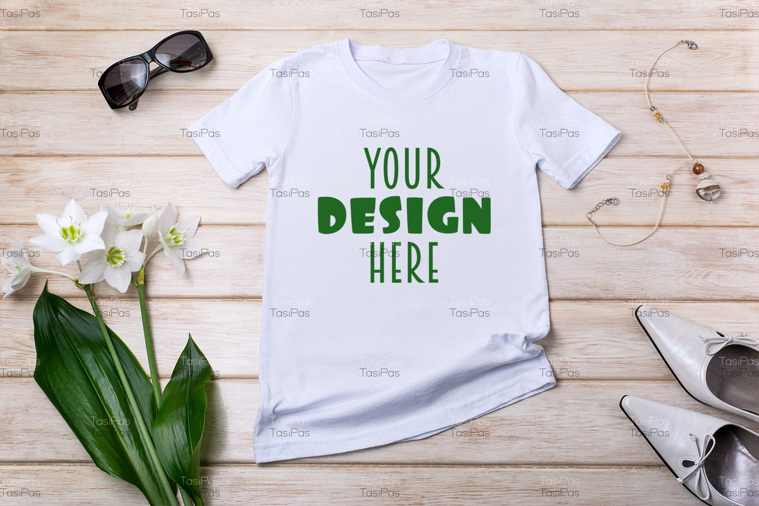 T-shirt Mockup with Lily Flowers Graphic by TasiPas · Creative Fabrica