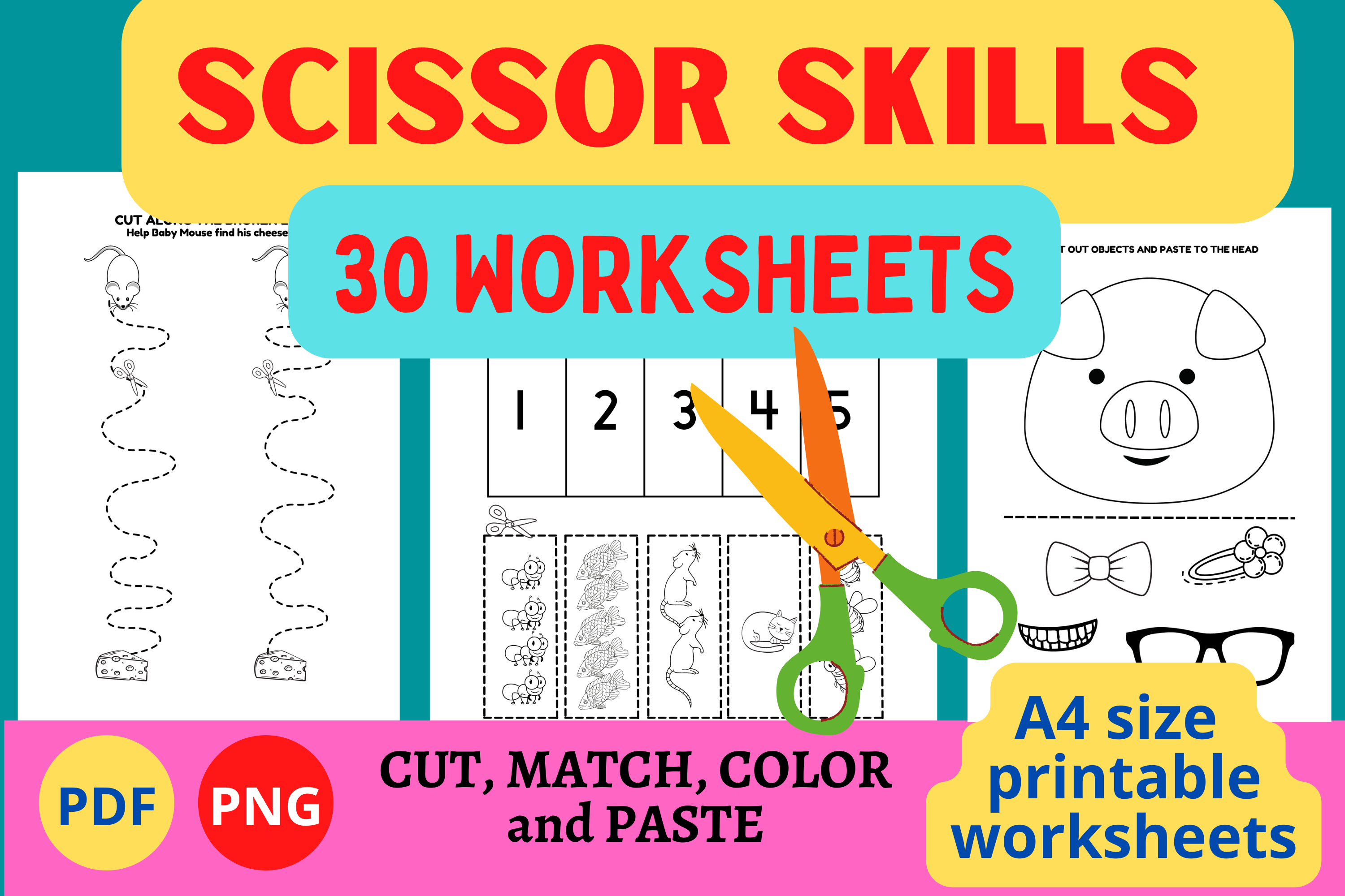 scissor skills for toddlers 2-4 years - Numbers, Shapes, Colors